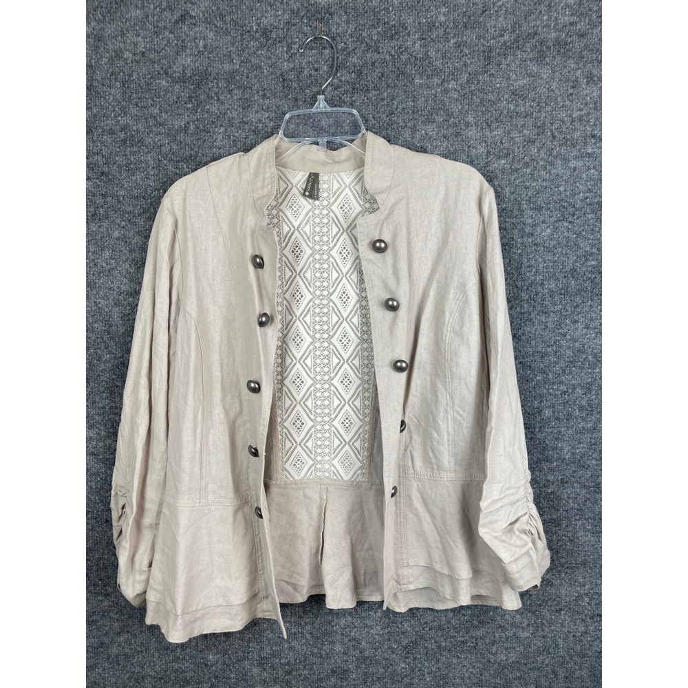 Vanity‎ Blazer Jacket Women's L Tan Good Lace Back Military Style Ruched Sleeve